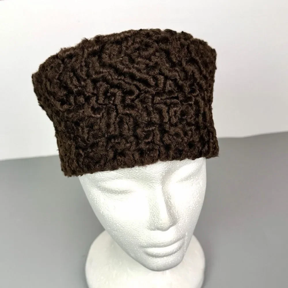 Vintage Brown Curly Lamb Hat Karakul Fur Union Made USA